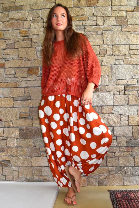 Basso Big Dot Balloon Cuff Pant Rust & White